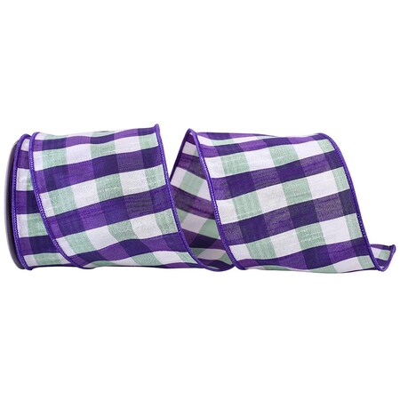 Reliant Ribbon 4 in. 10 Yards Check Dupioni Shadow Wired Edge Ribbon, Multi 93630W-001-10F